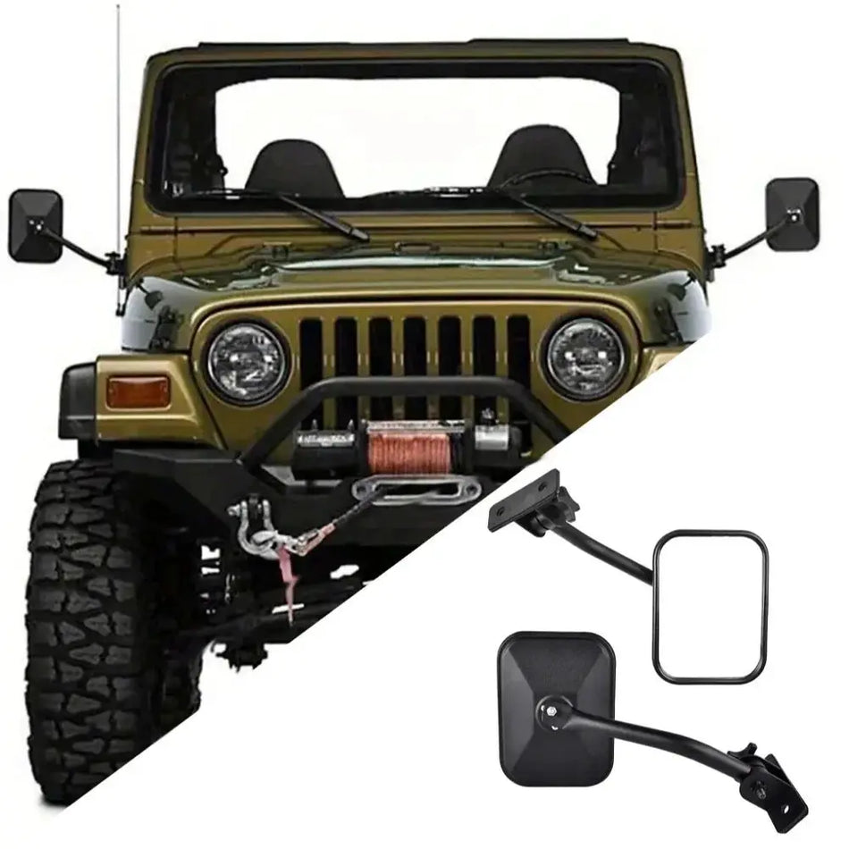 Rectangular Side Mirrors Black for Jeep Wrangler TJ JK JKU by InterCyprus Trading Ltd
