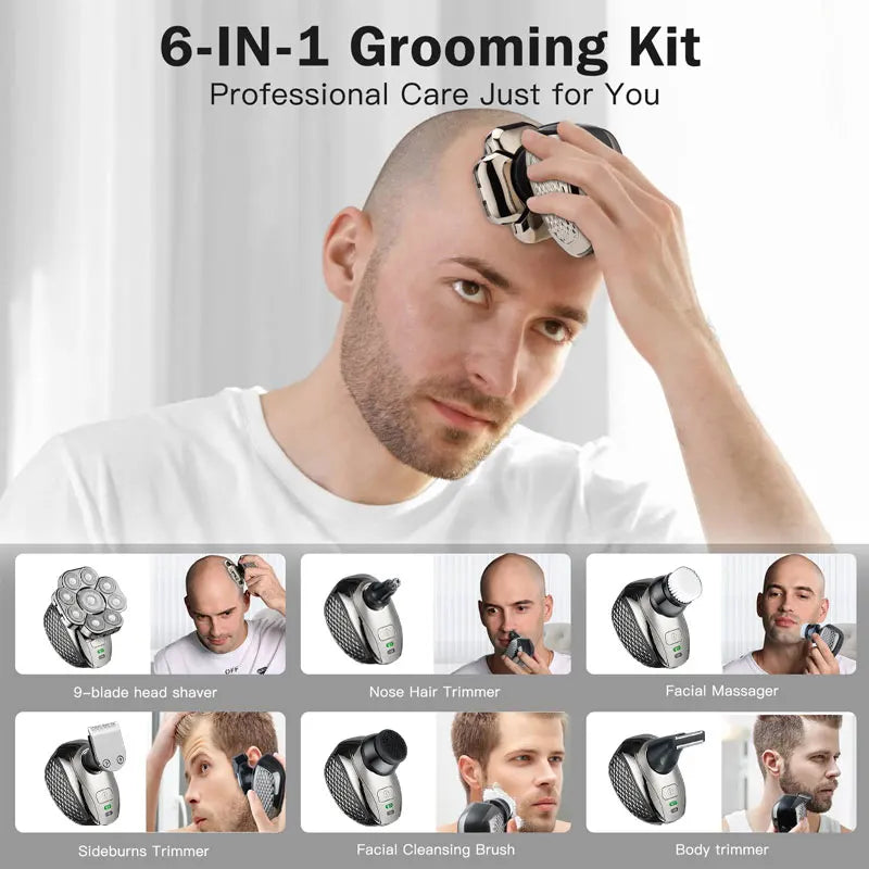 Men's 9-Blade Electric Shaver &amp; 6-in-1 Grooming Kit
