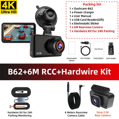 ACCEO Dashcam 4K+2.5K Car DVR &ndash; Dual Channel WiFi GPS B62-6M RCC-KIT / None