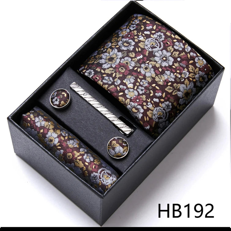 VanGise Silk Tie and Cufflink Set with Pocket Square for Men HB192