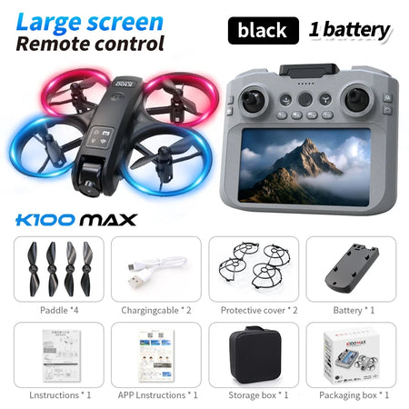 K100 Max Mini RC Drone &ndash; 4K Camera With Foldable Design 4.3in Camera Black