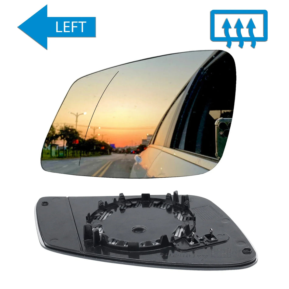 Zrcadlové sklo pro BMW 3 Series F30 F31 F80 a 1 Series F20 F21, levé, vyhřívané, konvexní, 180 x 120 mm, stříbrné