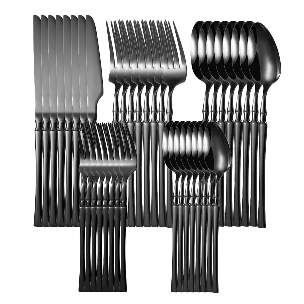 KNGZIC Dinnerware Set &ndash; Eco-Friendly Stainless Steel Flatware Black / 30pcs