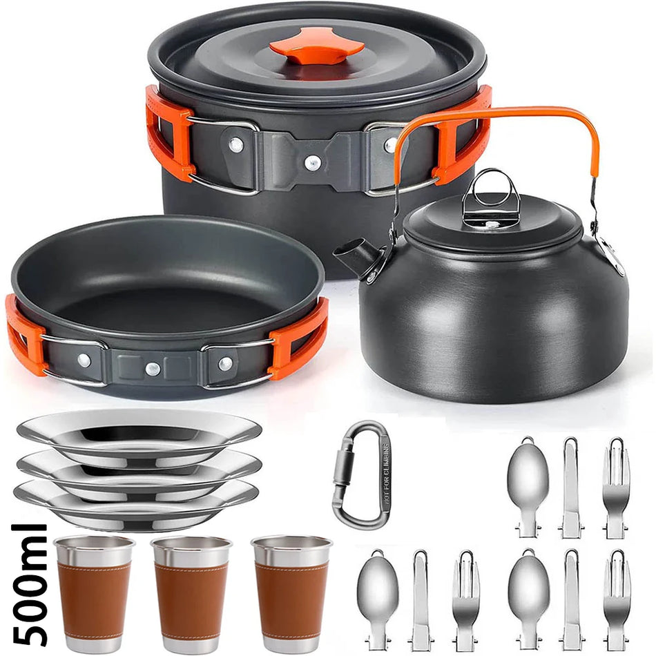 LISM Camping Cookware Set for 2-3 People - Lightweight Aluminium Cooking Pots and Teapot A