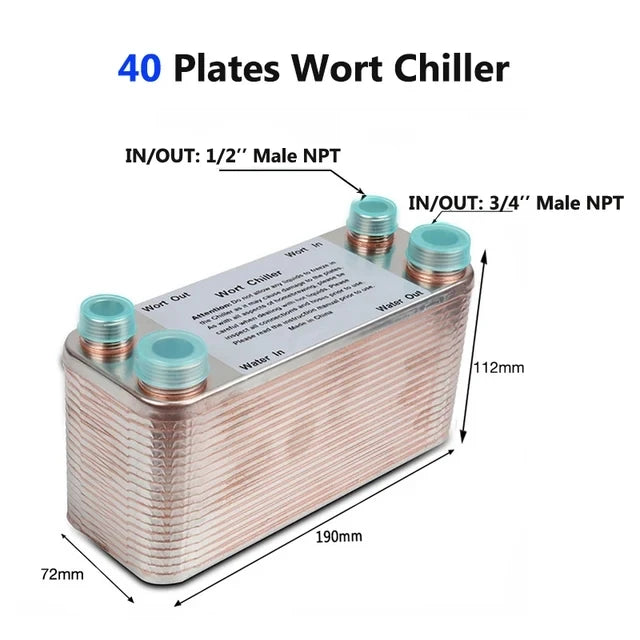 MRbrew Stainless Steel Plate Wort Chiller - Efficient Homebrew Cooler 40P / CHINA