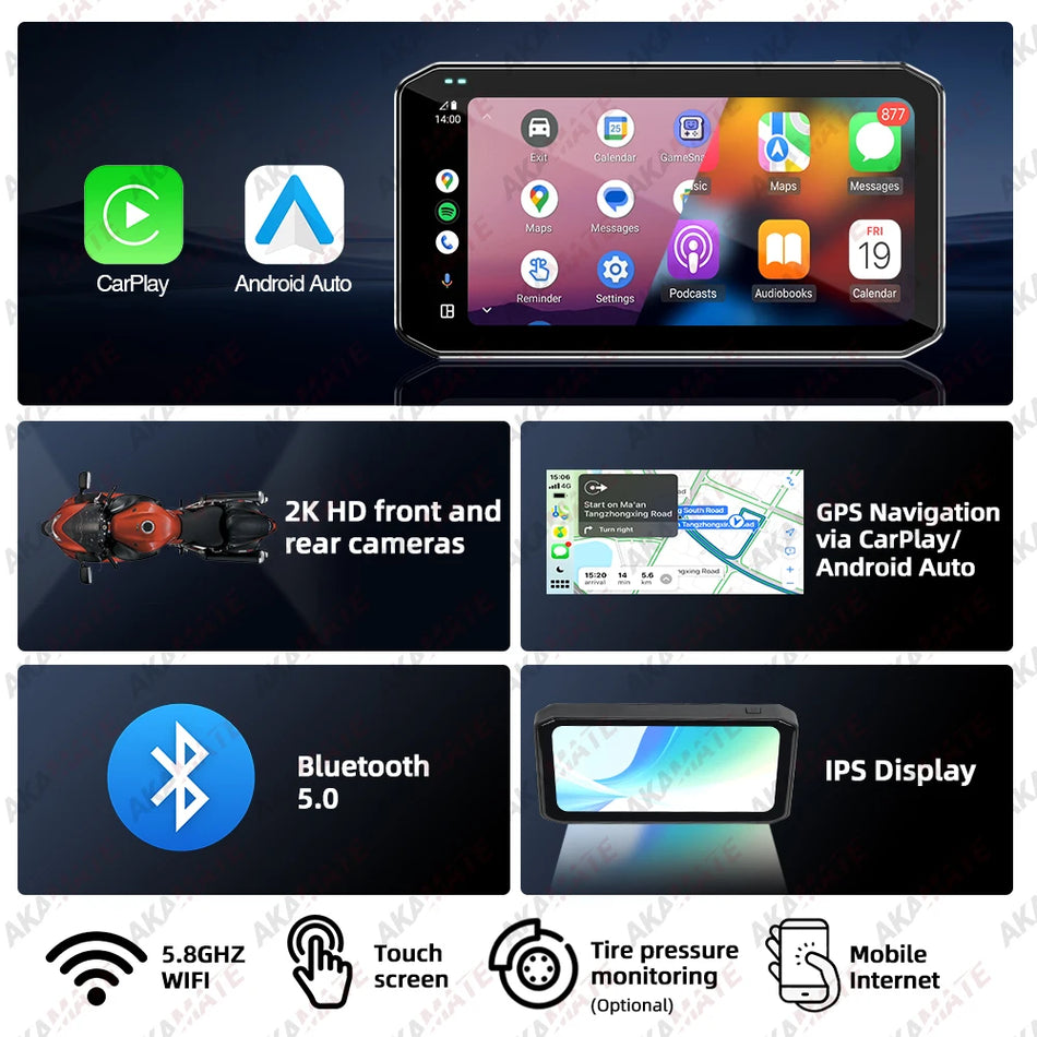 Motorcycle Recorder CarPlay Android Auto 6.25Inch &ndash; Remote