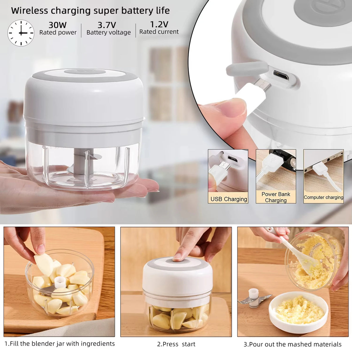 Electric Kitchen Food Chopper &ndash; Convenient USB Portable Design