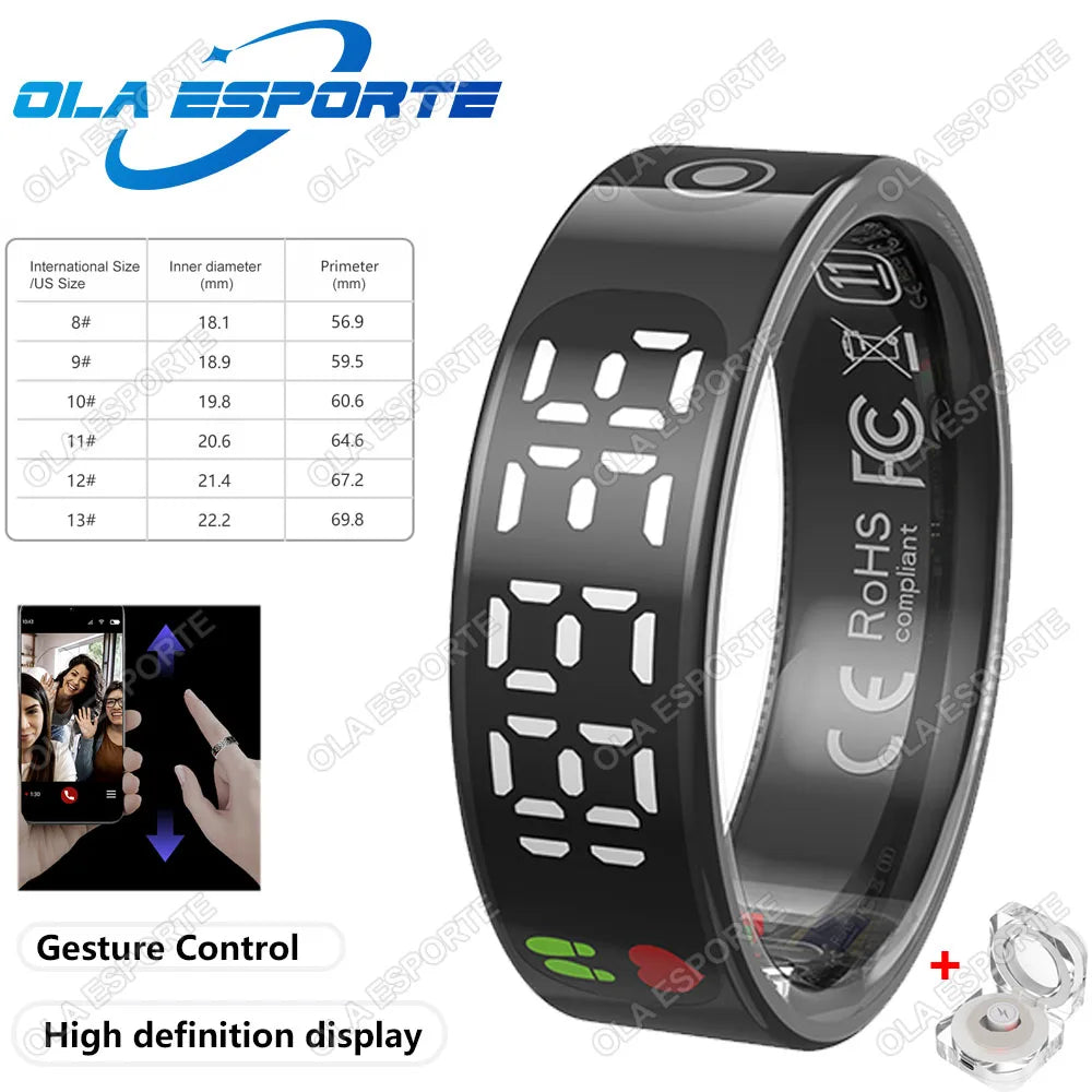 Smart Ring with Display, Health Monitor &amp; Waterproof Features for Xiaomi &amp; Samsung Black Box / 9
