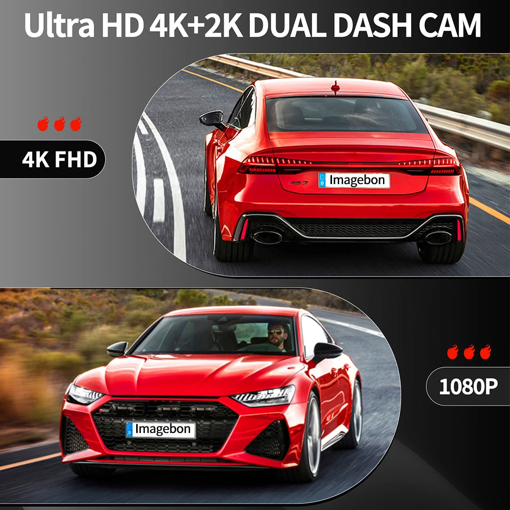 Imagebon 9 Inch 4K ADAS Wireless Dash Cam &ndash; Dual Recording with CarPlay and Android Auto