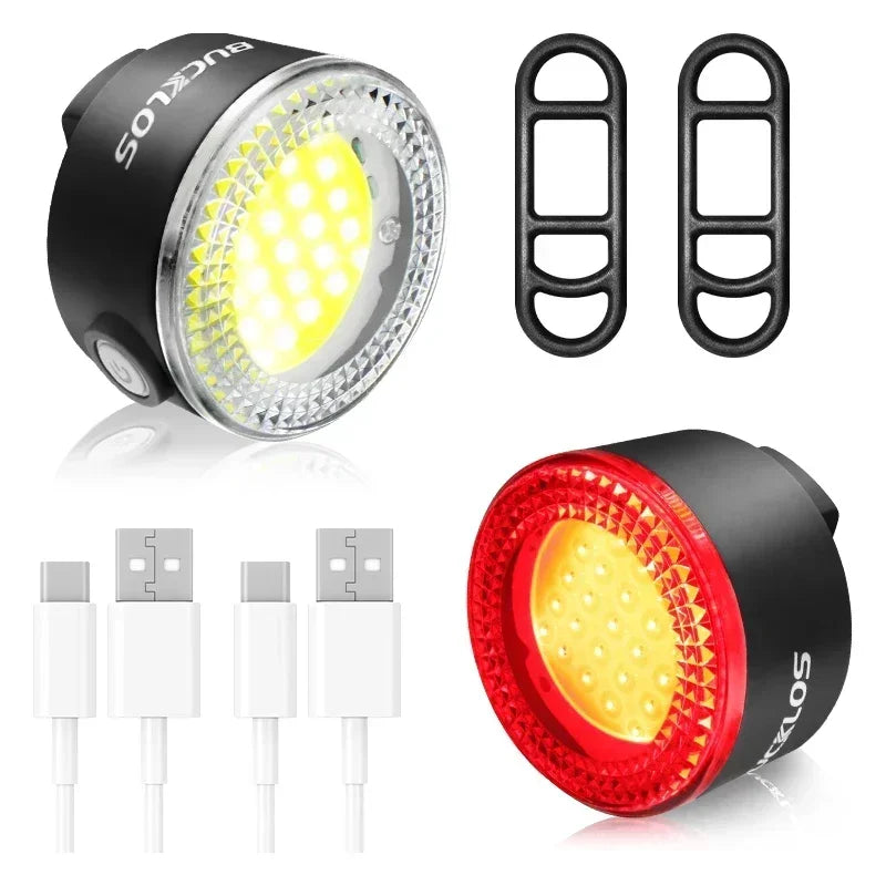 BUCKLOS Front And Rear Bike Light - USB Rechargeable COB-Front-Rear Light