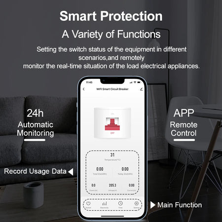 Adjustable Tuya WiFi Smart Circuit Breaker with Energy Meter and Protection Features