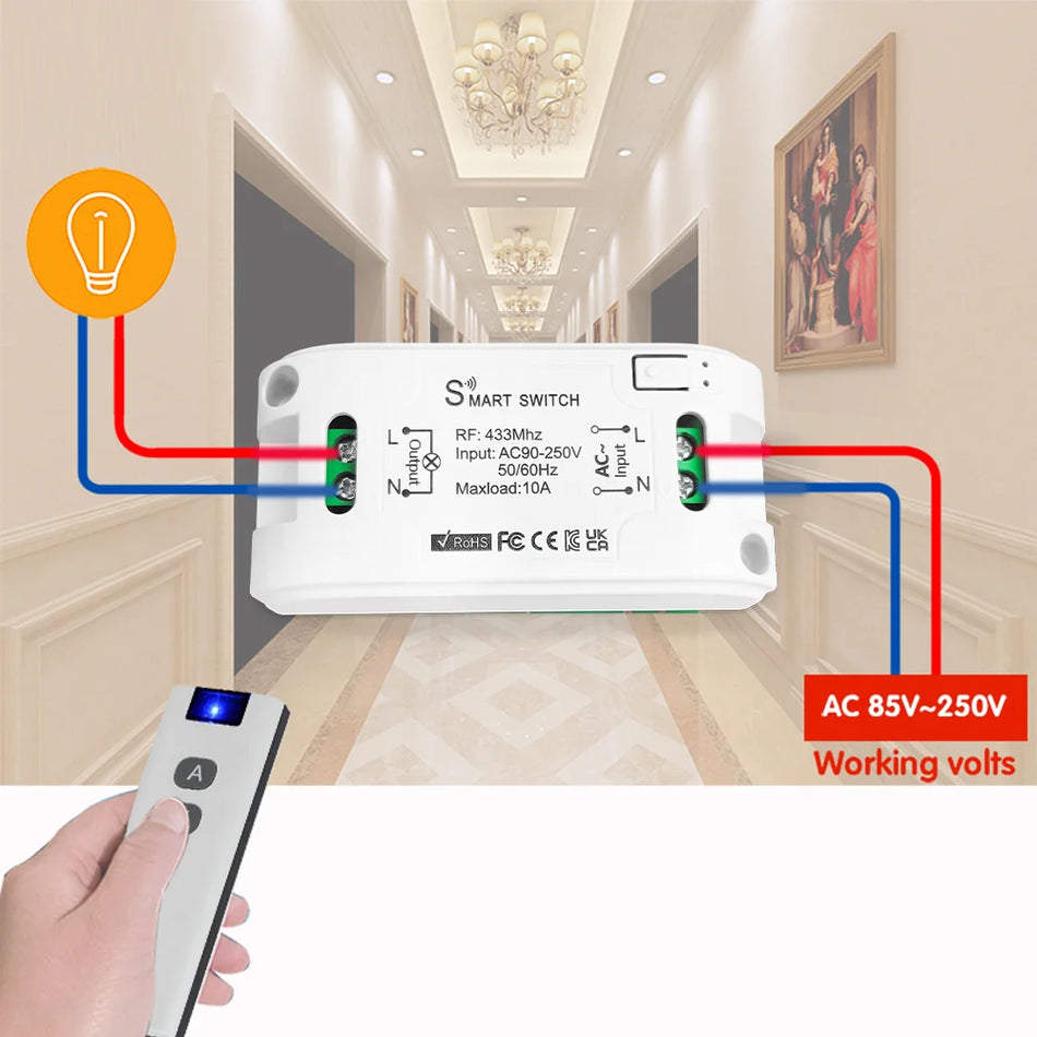 Interruttore della luce a pulsante intelligente RF 433MHz per casa, telecomando wireless
