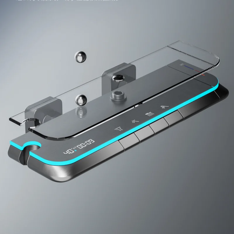 Shower System with Brass Core and Chrome Finish, Tempered Glass Square Design, Digital Display