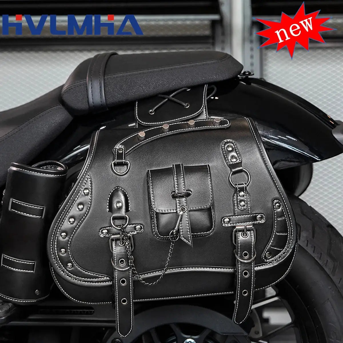 2Pcs Universal Motorcycle Retro Tool Bag PU Leather Saddlebag Motorcycle Saddlebag Side Bag Punk Style Moto Bag Multifunctional by InterCyprus Trading Ltd