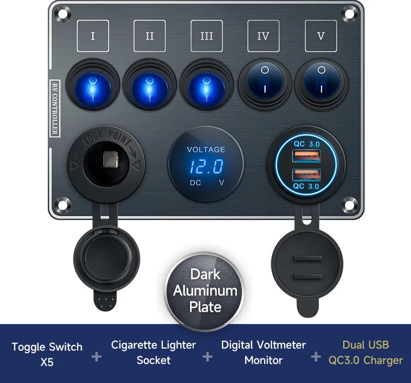 QUBEN Dual USB QC3.0 Socket Charger - LED Voltmeter 5KG-QD-DY-QC(Black)