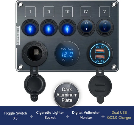 QUBEN Dual USB QC3.0 Socket Charger - LED Voltmeter 5KG-QD-DY-QC(Black)