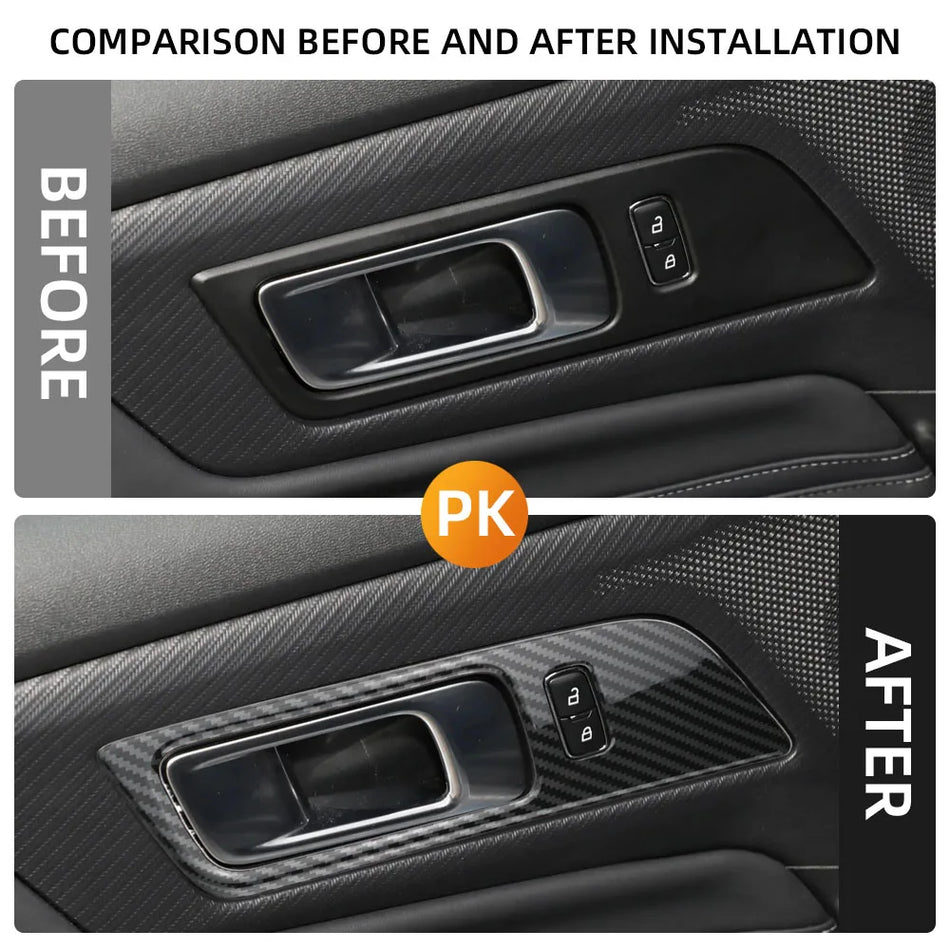 Interior Door Handle Bowl Trim for Ford Mustang Imitation Carbon Fiber ABS Snap On Fit