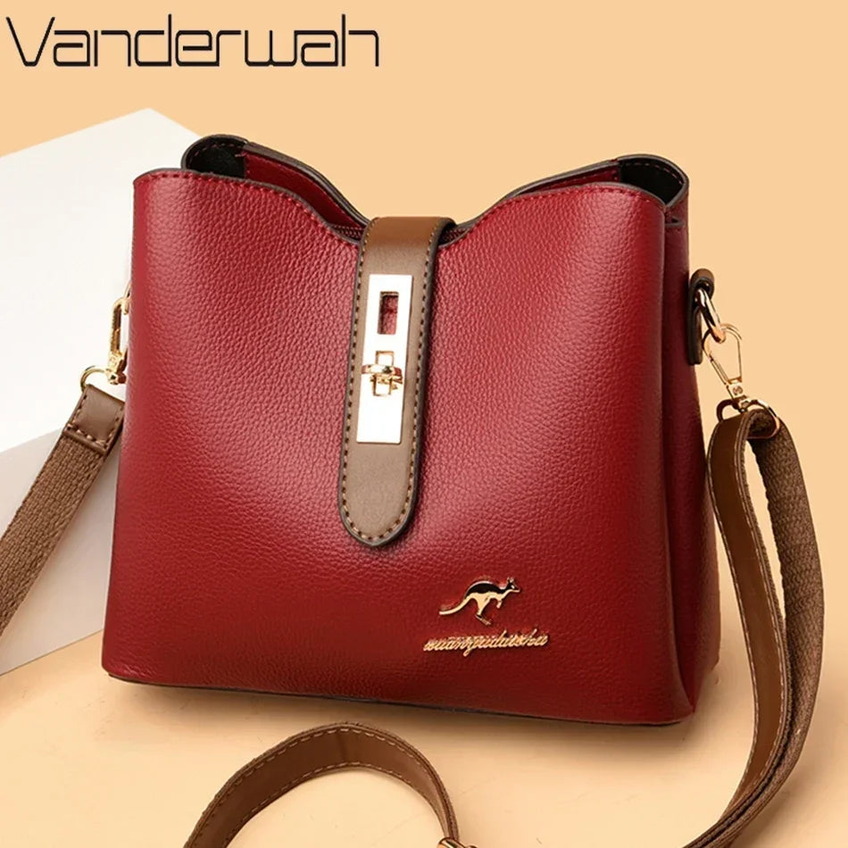 Genuine Leather Shoulder Bag for Women, Luxury Designer Handbag with Multiple Pockets and Soft Finish