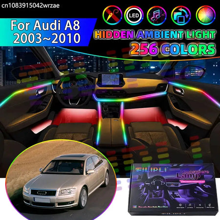 For Audi A8 2003~2010 D3 4E 2004 RGB Car Interior Ambient Lights Strips Breathing Lighting Kit App Control LED strips Auto Parts by InterCyprus Trading Ltd