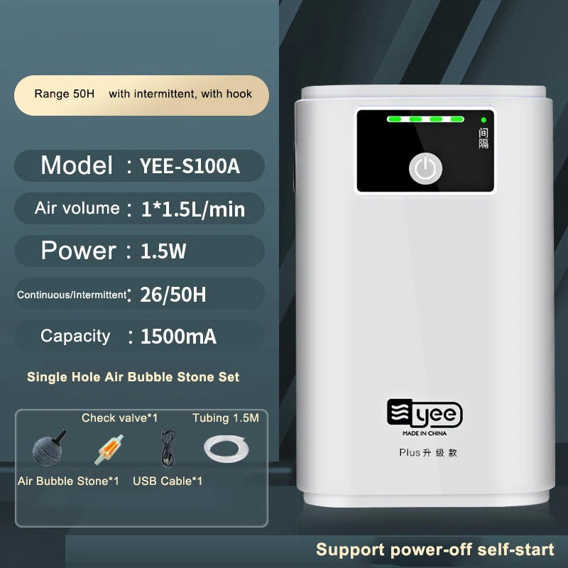 Aquarium Oxygen Pump USB Battery - Portable 6000mAh S100A