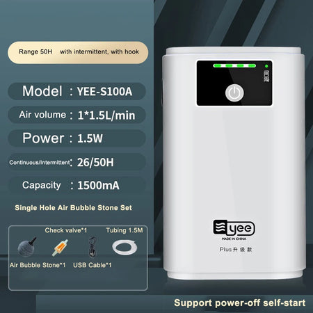 Aquarium Oxygen Pump USB Battery - Portable 6000mAh S100A