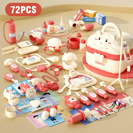 Child Doctor Kit Pretend Play Set - Storage Box Included 72PCS pink