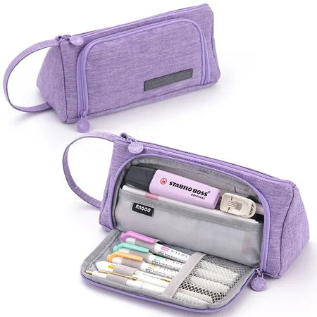 Multi-Layer Plaid Pencil Case - Ideal for Organisation &amp; Style Purple