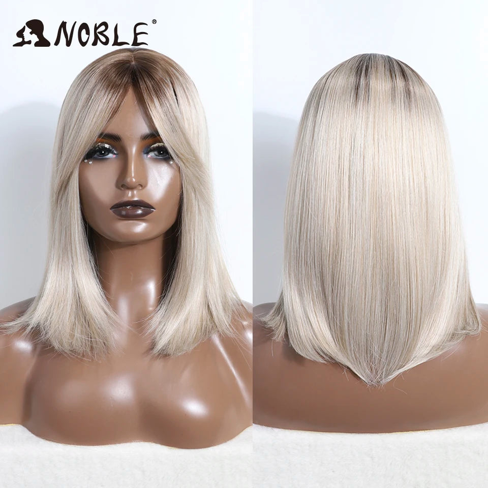 Noble Bob Wig - Silky Straight 16 Inch Synthetic Wig with Bangs for Cosplay and Daily Wear NT10-APRIC / CHINA / 16inches