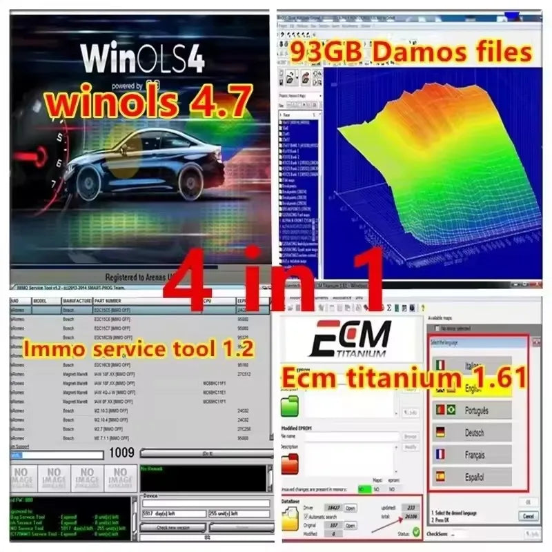 WinOLS 4.7 Λογισμικό με 93GB DAMOS Mappacks και Εργαλείο Immo για ECM TITANIUM 1.61