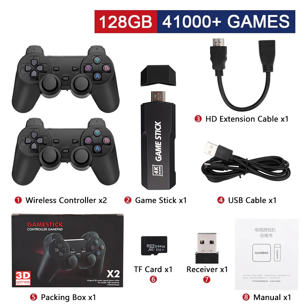 GD10 Game Stick 256G 4K HD Console with 58000 Games &amp; Dual Wireless Controllers 128G 41000GAMES