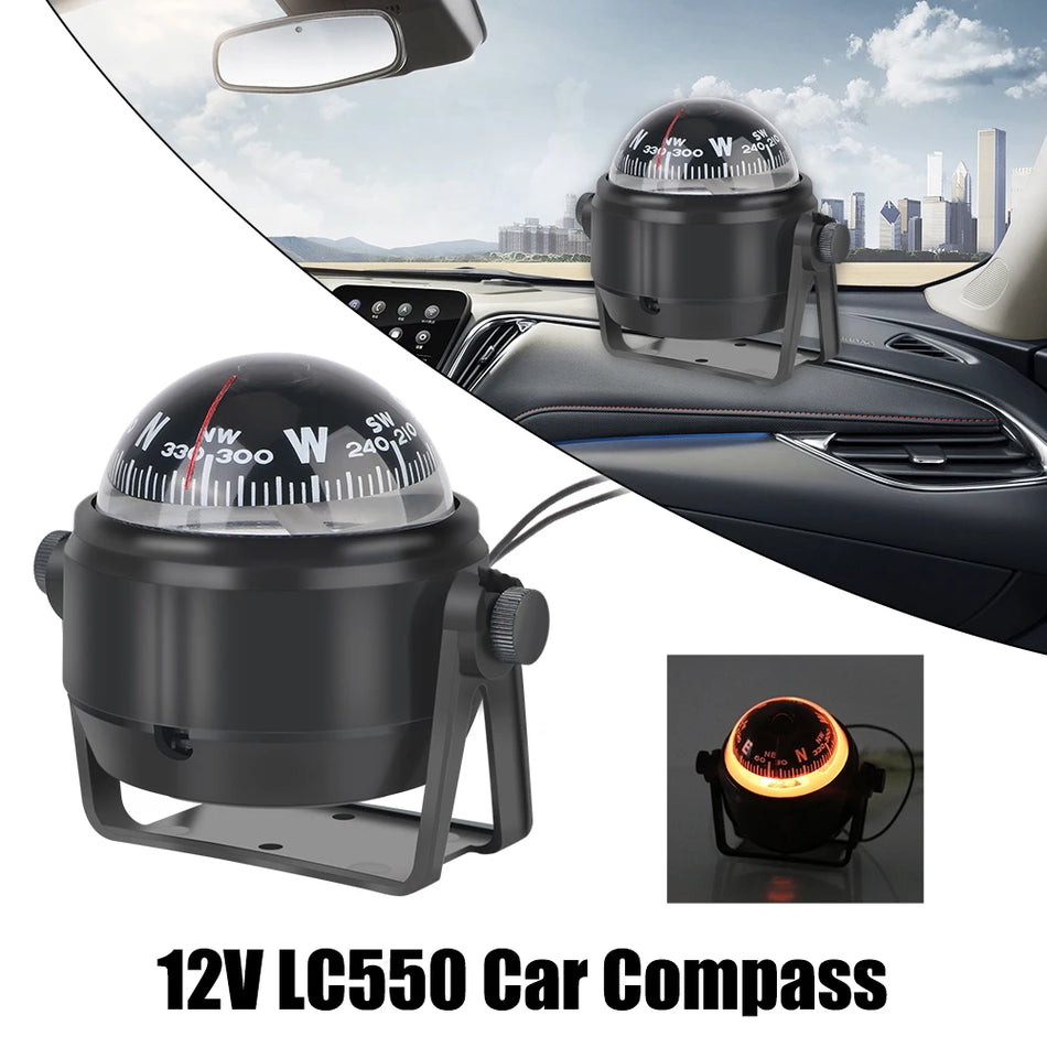 Busolă pentru bărci impermeabilă 12V cu lumină LED și cadran analogic LC550