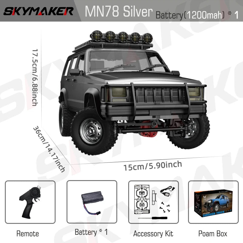 MN78 1:12 Scale Off-Road RC Car - 4WD, Proportional Control, Perfect Gift MN78Silver1B1200