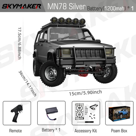 MN78 1:12 Scale Off-Road RC Car - 4WD, Proportional Control, Perfect Gift MN78Silver1B1200