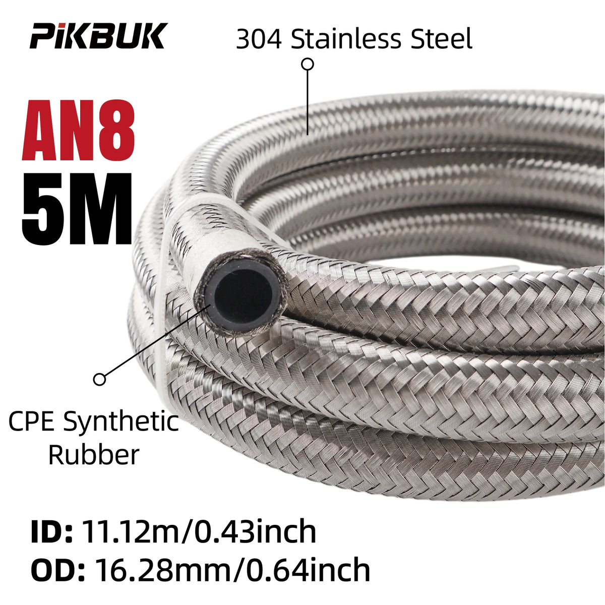 Stainless Steel Braided Fuel Hose With CPE Rubber Core AN4 AN6 AN8 by InterCyprus Trading Ltd