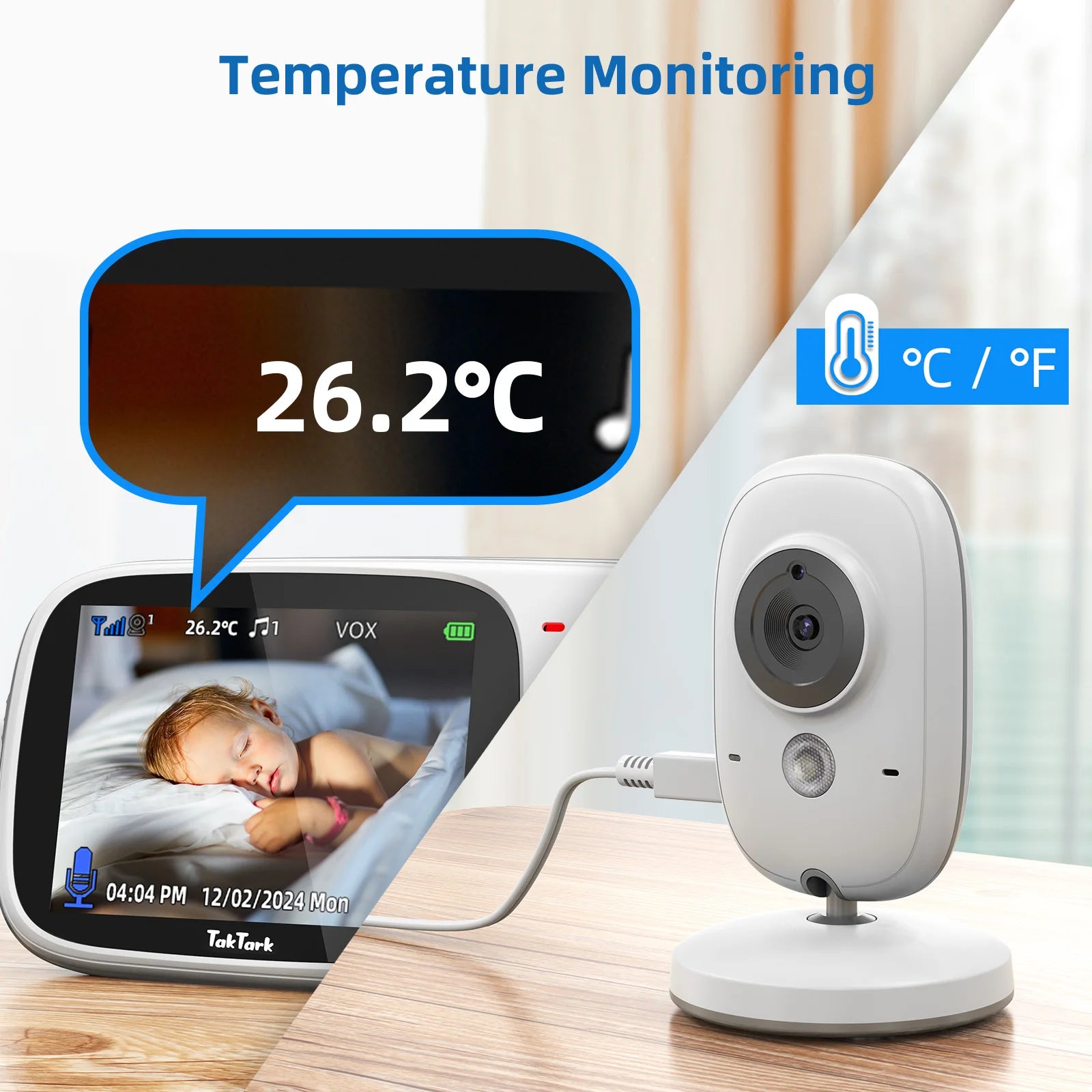 TakTark 3.2 Inch Wireless Video Baby Monitor with Night Vision &amp; Two-Way Audio