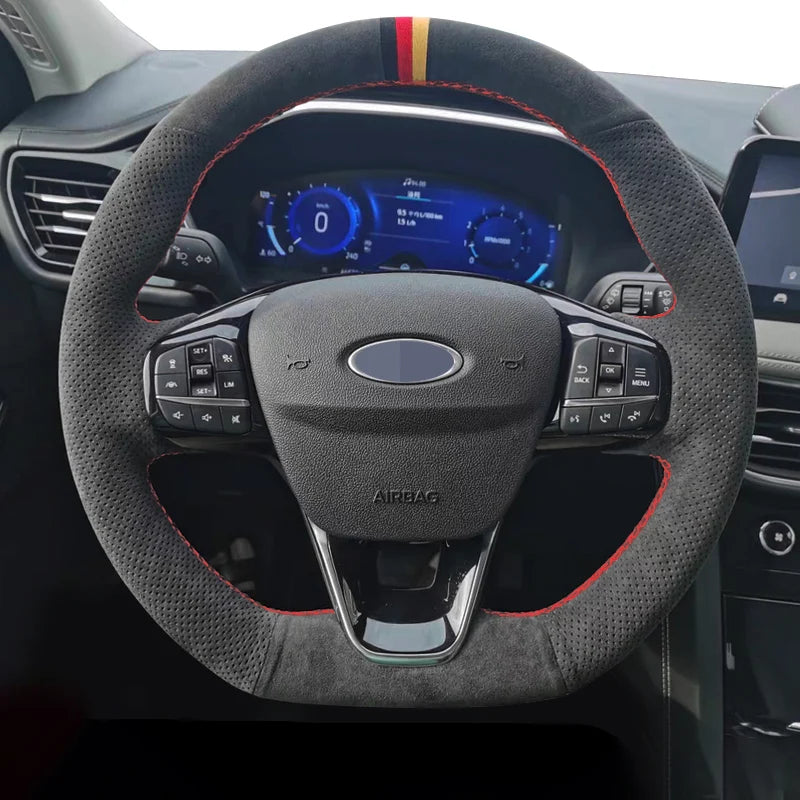Czarny zamszowy pokrowiec na kierownicę do Ford Focus Fiesta ST 2018-2020