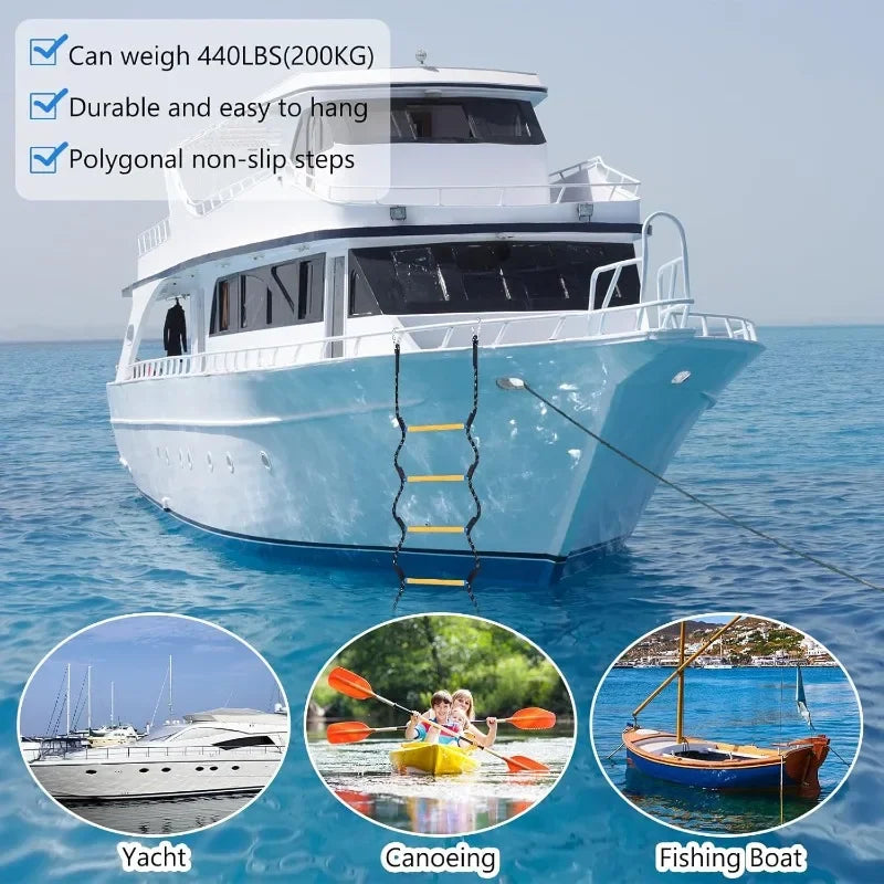 5-Step Boat Yacht Ladder - Durable Rope Ladder for Kayaks, Motorboats &amp; Canoes