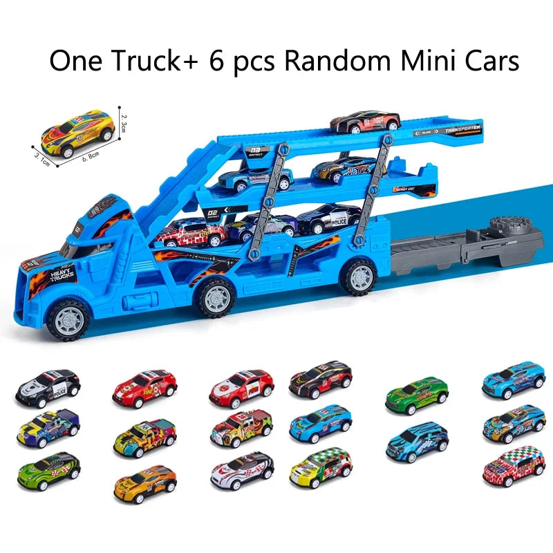 Large Truck Deformation Transporter &ndash; Educational Four Story Parking Lot Racing Game Blue