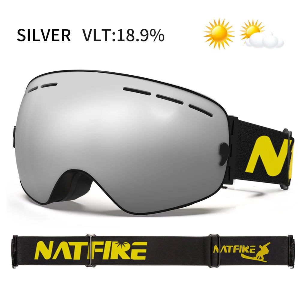 NATFIRE Snowboard Ski Goggles &ndash; UV400 Anti Fog Protection Silver / CHINA