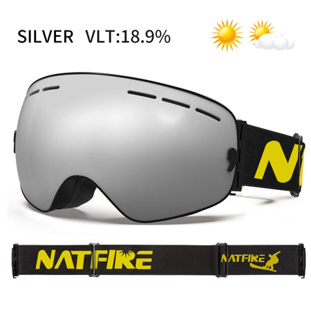 NATFIRE Snowboard Ski Goggles &ndash; UV400 Anti Fog Protection Silver / CHINA