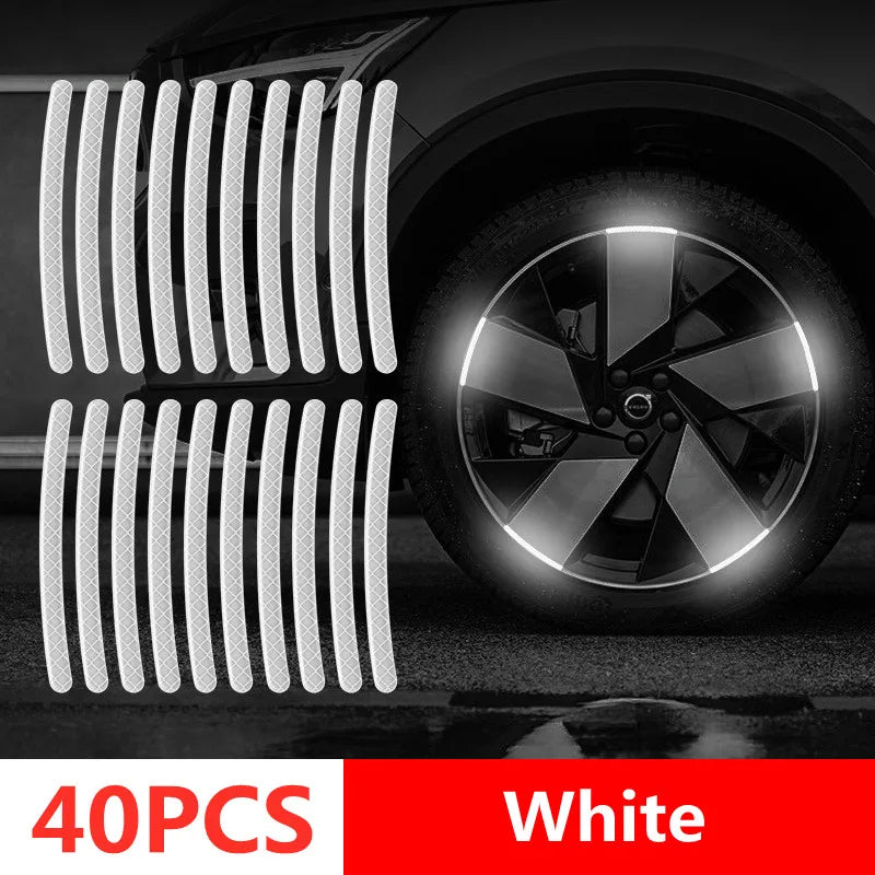 Car Wheel Hub Reflective Stripes Sticker - High Visibility 40pcs white tyre