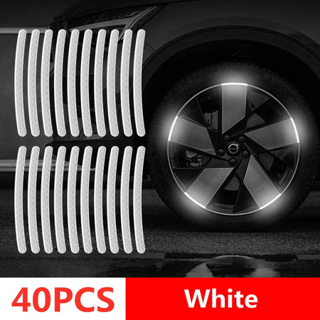 Car Wheel Hub Reflective Stripes Sticker - High Visibility 40pcs white tyre