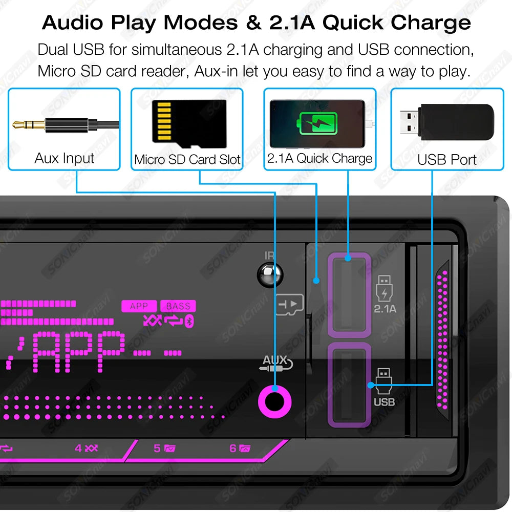 AKAMATE 1Din Car Radio MP3 Player &ndash; Bluetooth Stereo