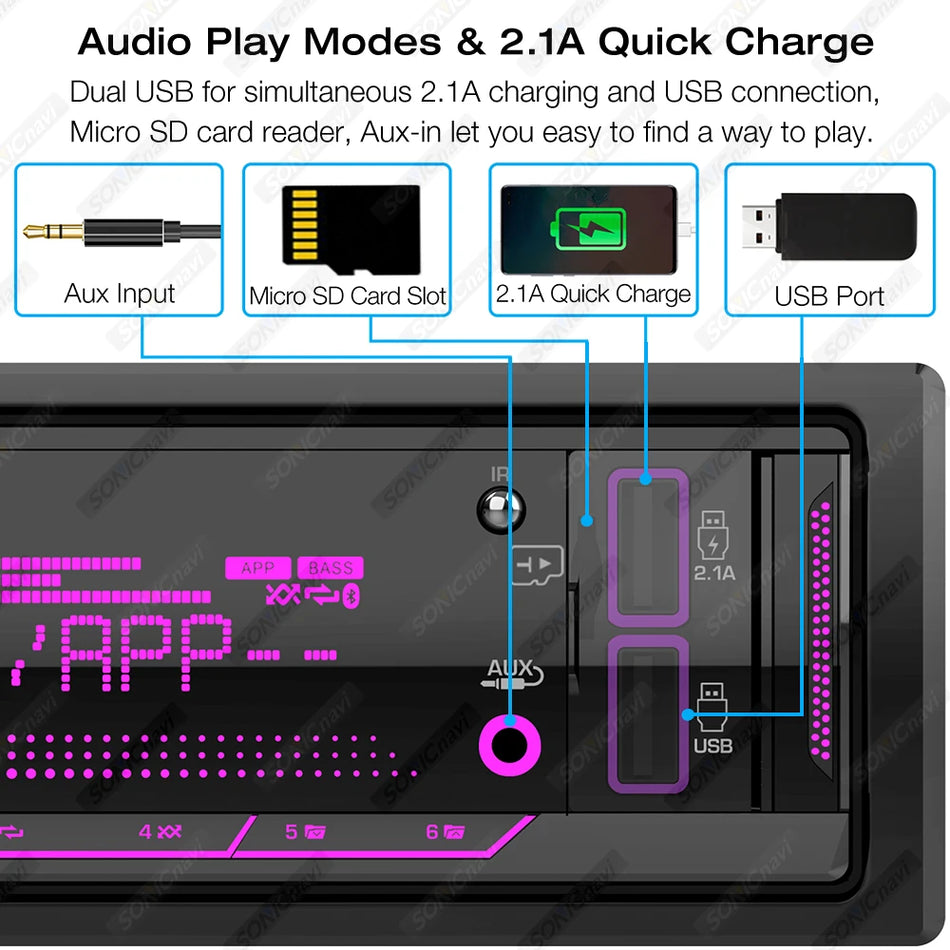 AKAMATE 1Din Car Radio MP3 Player &ndash; Bluetooth Stereo