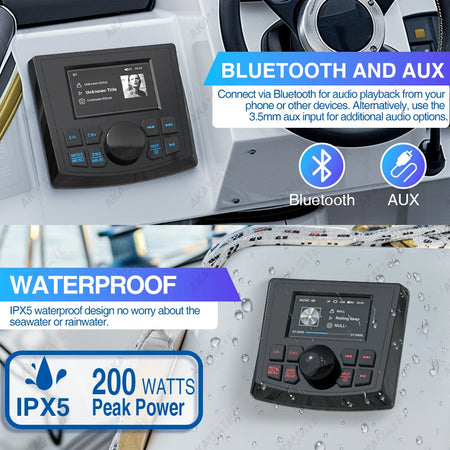 Marine Radio MP5 Boat Stereo &ndash; Waterproof Bluetooth 3Inch