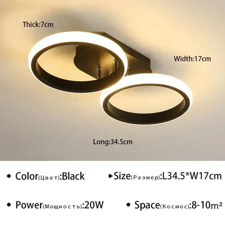 DINDALLED Modern LED Ceiling Light &ndash; Ring LED Fixture Black Round 2heads / Warm White(no RC)