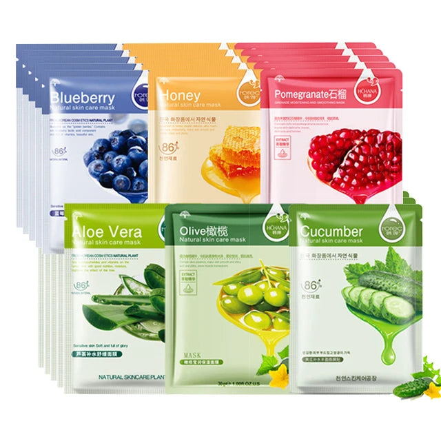 30pcs Natural Plant Facial Masks - Moisturizing, Oil Control &amp; Anti-Aging Each Type 5p