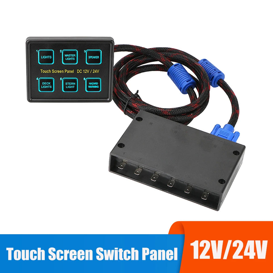 24V/12V 6-tlačítkový LED dotykový spínač, PET čelní panel pro auto a loď