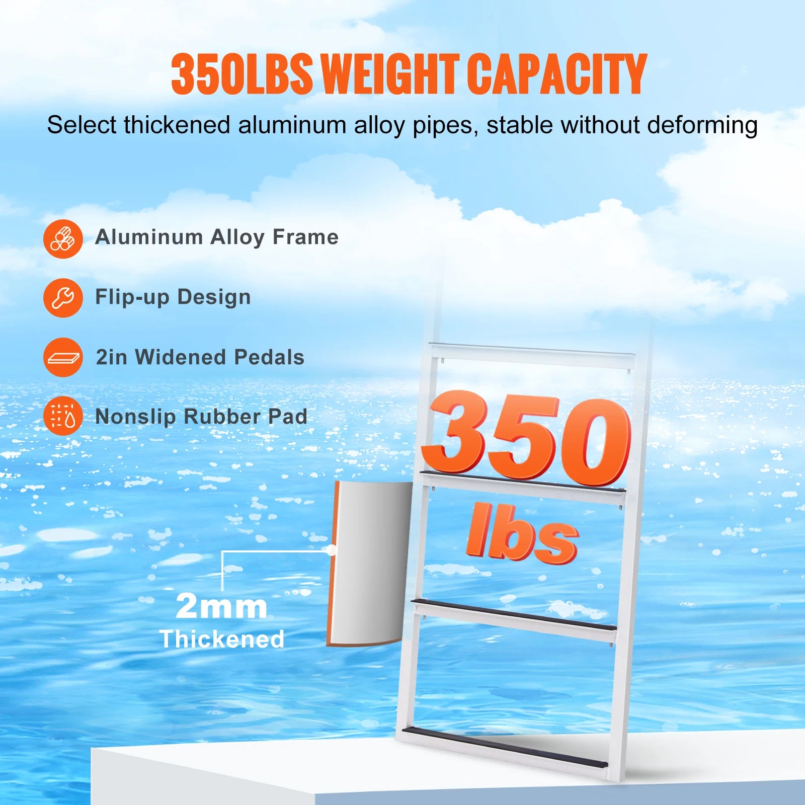 SucceBuy 3/4/5 Steps Flip Up Dock Ladders - Sturdy Boarding