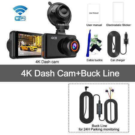 Kocam 4K WiFi Dash Cam &ndash; Dual Lens Front and Rear Recording 4K - BL / None